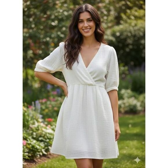 Pact Organic Cotton Dress size M Cream Mini - Picture 1 of 12
